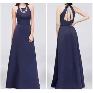 Oleg Cassini Faille crystal neck marine blue a-line maxi dress 18